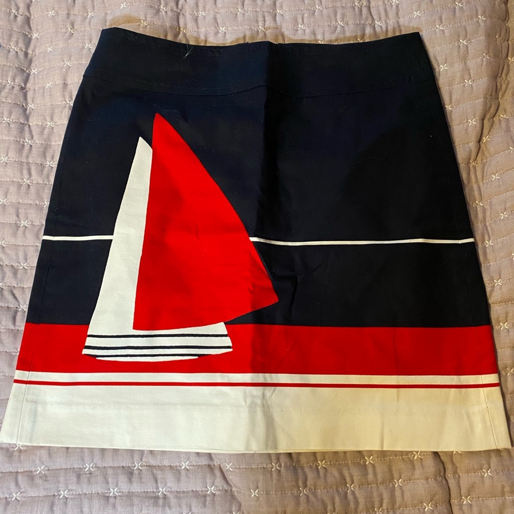 Talbots Red and Navy Sailboat Mini Skirt